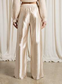 AiiRZ 褶皱缎面抽绳阔腿裤 - 杏色 - 查看 2