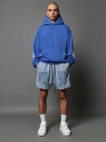 SUMWON Oversized Premium Sweatshirt Designer Logo Varsity Letters Casual Athletic Pullover Hoodie Fall Winter Loungewear Streetwear Comfort Fit - Blue - View 3