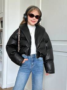 Tween Girls Oversized Casual Loose Comfy High Collar Warm Pullover - Black - View 1