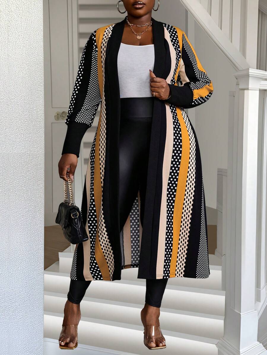 Maweii 大码全印花优雅长袖长开衫 - 彩色 - 查看 1