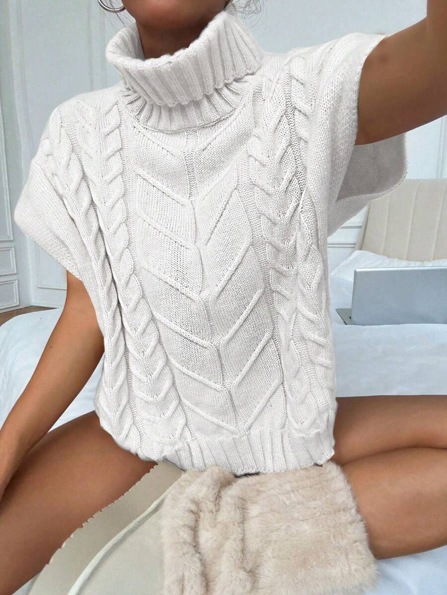 SHEIN Unity Áo len chui đầu cổ cao dáng rộng thoải mái cho nữ, phù hợp cho mùa thu đông - trắng - Xem 1