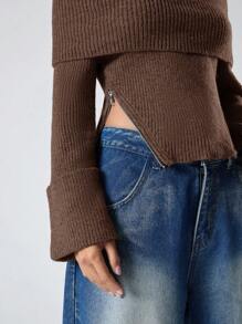 LYSMO Women's Valentine Off Shoulder Sweater - Brown - View 4