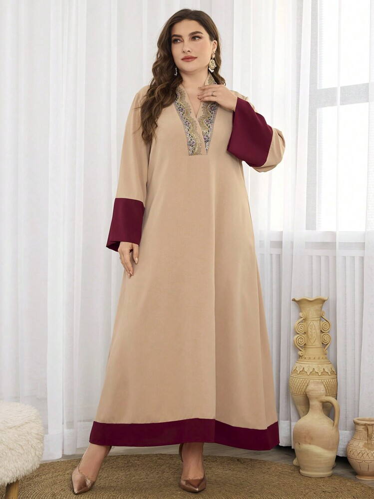 A&M رمضان فستان أنيق بياقة دائرية باللونين متعدد ا...