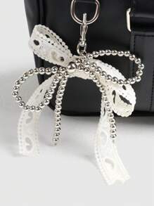 ROMWE Kawaii 1pc Lace Bow Bag Charm, Cute Bow Fabric Shoes/Phone Pendant, Korean Style - Multicolor - View 1