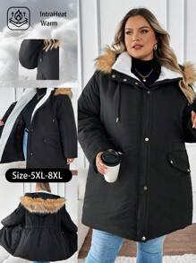 SHEIN CURVE+ Manteau matelassé à capuche, en patchwork moelleux avec poches, pour femmes en grande taille pour l'hiver