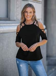 SHEIN LUNE Damen Sommer Rundhals ärmelloses dekoriertes Lässig T-Shirt
