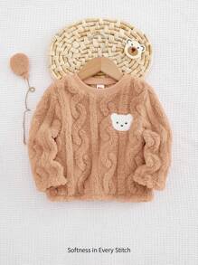 Cozy Pixies Sudadera de manga larga con cuello redondo y forro térmico con estampado de oso para niñas bebé