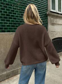 Forever 21 新品圆领超大蝴蝶结拼色宽松休闲针织毛衣，适合秋冬季 - 棕色 - 查看 6