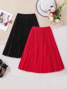 Sparklyn 春夏款 Tween Girl 百褶裙 - 紅色 - 查看 2