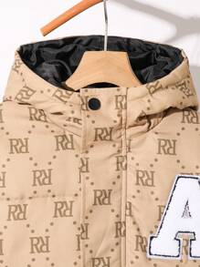 Tween Boy Allover Graphic Casual Bomber Jacket, Suitable For Commuting, School, Daily Casual, College Style, Sports, Autumn/Winter - Brown - View 5