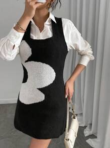 Chiquease فستان كنزة صوفية محبوك بأكمام بدون أكمام مع طباعة زهرية للنساء، خريف/شتاء