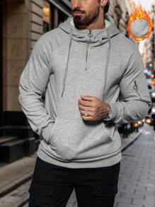 Manfinity Homme 男式纯色前拉链长袖口袋休闲连帽衫上衣 - 灰色 - 查看 1