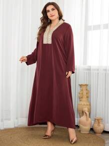 Al Najma Plus Size Women Długa haftowana sukienka Abaya, Elegancka i pełna wdzięku, Skromna z długim rękawem, swobodna, maxi, arabska sukienka Jalabiya, na co dzień