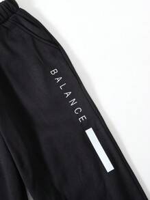 休闲酷炫青少年男童长袖连帽运动衫和裤子套装 - 黑色 - 查看 5