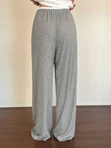 DAZY 宽松款拼色腰带设计家居裤 - 灰色 - 查看 2