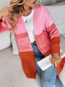 SHEIN LUNE 渐变粉色至橙色女士宽松开衫，冬季 - 彩色 - 查看 2