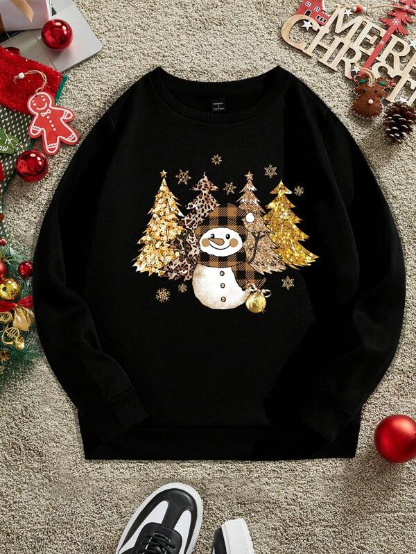 Manfinity RebelGame Standard Size Black Close-Fitting Round Neck Pullover Sweatshirt Crew Neck Black Vacation Graphic Long Sleeve Casual Sweatshirt, For Friends, Husband, Boyfriend Gifts, For Fall Winter, For Christmas