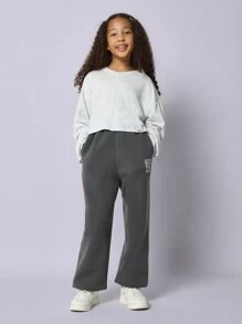 SUMWON Tween Girls Crop Long Sleeve Essential Tee With Seam - Light Grey - View 3