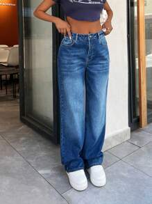 RueChic 100% Cotton HIGH RISE WIDELEG INDIGO WOMEN JEAN - Dark Wash - View 4