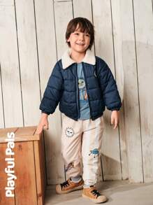 SHEIN 1件男童月亮刺绣外套，可爱/复古/休闲/居家/户外秋冬款 - 藍色 - 查看 6