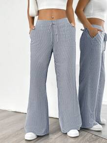 Pariaura 女士蓝色条纹低腰阔腿裤，休闲度假装 - 彩色 - 查看 6