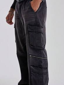 Musero Men Moto Baggy Acid Wash Cargo Jeans - Multicolor - View 5