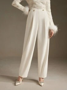 Anewsta Pantalones de mujer modernos y de moda con hebilla metálica para uso urbano