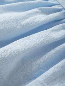 Souflis Souflis 2pcs/Set Baby Girl Blue Spring/Summer Outfit, Elegant Lovely Bow Decorated Round Neck Top With Ruffle Hem & Shorts For Daily Casual Occasions - Baby Blue - View 5