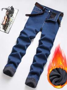 Manfinity Hypemode Pantalones vaqueros de hombre con bolsillos, ajuste ceñido y forro térmico