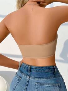 1 件装无肩防滑防走光无缝抹胸文胸，适合夏季 - 卡其色 - 查看 2