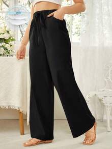 SHEIN Essnce بنطلونات نسائية ذات لون أحادي بخصر مط...