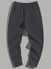 SHEIN Cottnline 棉质男士花卉印花口袋抽绳腰部休闲慢跑裤 - 深灰色 - 查看 2