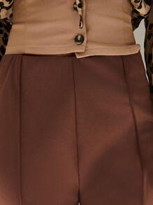 SHEIN Unity Solid Colour Pintuck Front Trousers With Split Hem New Year Fall Cloth For Women - Coffee Brown - View 4