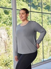 SHEIN Sports Women's Plus Size Sports Long Sleeve T-Shirts & Tank Tops - Grey - View 4