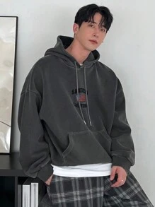DAZY Men's Casual Letter Embroidery Drawstring Hooded Sweatshirt, Suitable For Autumn