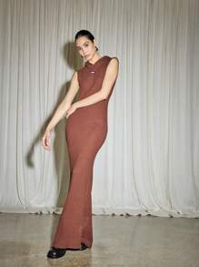 AiiRZ 带帽罗纹无袖修身长连衣裙 - 棕色 - 查看 4