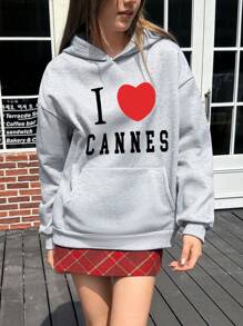 Jouncy Sudadera con capucha casual para mujer con estampado de letras y corazones para la temporada de otoño