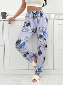 RueChic Women Viscose Floral Pattern Homewear Sleep Bottom - Lilac Purple - View 4