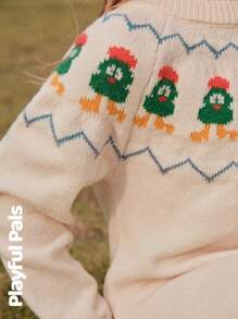 SHEIN 1 Pc Young Girls Sweater Dresses Fun Jacquard Cute/Retro/Casual/Home/Outdoor Winter/Fall Outfits Little Girl Clothes/Young Girl Fall Clothes, For Christmas