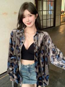 DAZY Velvet Leopard Print Loose Women Regular Jacket,Fall Clothes Women Coats - Brown - View 8