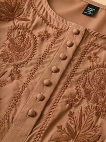 Áo cánh dệt thêu cổ bẻ tay 3/4 cỡ lớn cho nữ - màu nâu - Xem 5
