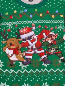 Manfinity Men's Santa Claus Print Crew Neck Long Sleeve Casual Sweatshirt For Autumn - Green - View 6