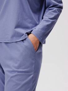 LUVLETTE 女士修身 V 领长袖长裤睡衣奢华棉质仿丝缝制女士休闲套装 - 淺藍色 - 查看 8