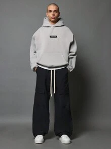 SUMWON Experiment In Progress Contemporary Hoodie Streetwear Winter Fleece College Urban Modern Essential Minimal Athleisure Collection Soft Daily Casual - Grey - View 3