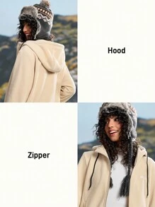 In My Nature Women's Casual Outdoor Hooded Zip-Up Fleece Jacket, Suitable For Daily Wear In Autumn - Khaki - View 6