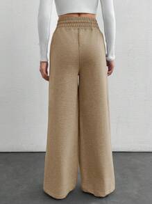 Cottnline Petite Drawstring Waist Wide Leg Pants - Camel - View 2