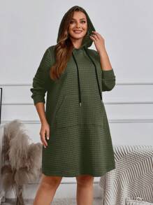 EMERY ROSE Vestido de Navidad talla grande para mujer en unicolor con capucha, corbata al cuello y bolsillo, de manga larga