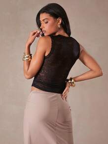 Hauture Women's Black Lace Asymmetric Cut Out Party Top
