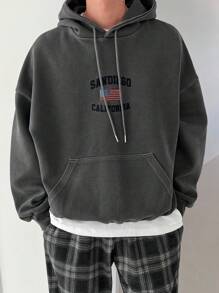 DAZY Men's Casual Letter Embroidery Drawstring Hooded Sweatshirt, Suitable For Autumn