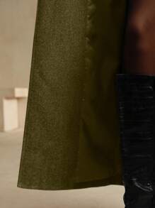 Anewsta Women's Elegant Green Mid-Length Coat, Winter Waist Cinched Lapel Outerwear, Suitable For New Year & Christmas Occasions - Olive Green - View 8